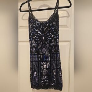 Widow - Stained Glass Cathedral Velvet & Lace Slip Dress - Size Small -DollsKill